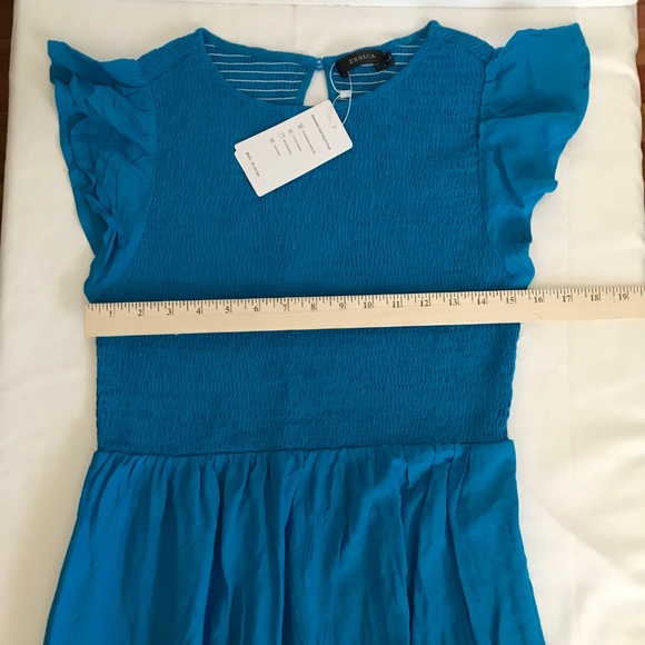 ZESICA Flutter Short Sleeve Smocked Midi Tiered A Line Dress Women’s Size Large - Picture 11 of 16
